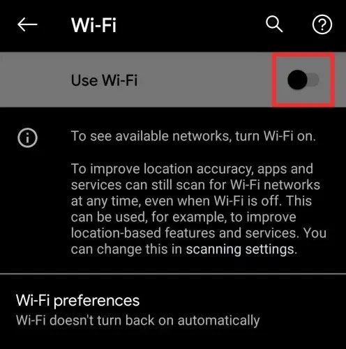 إيقاف تشغيل شبكة Wi-Fi المحمولة وتشغيلها