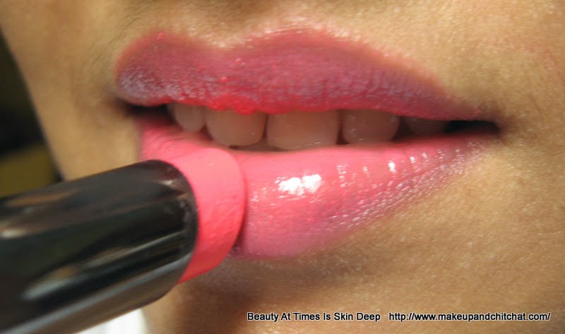 Swatches of Lakme Absolute Gloss Addict Lipsticks in Desert Rose 