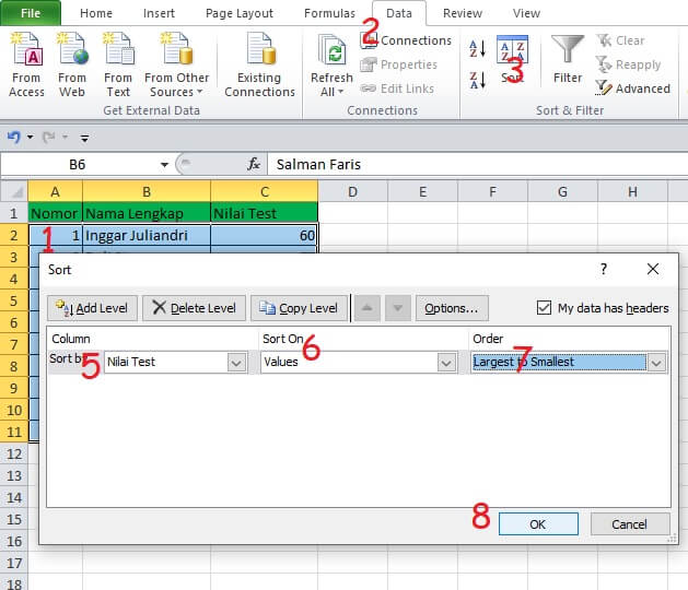 Mengurutkan Angka di Microsoft Excel dengan Ikon