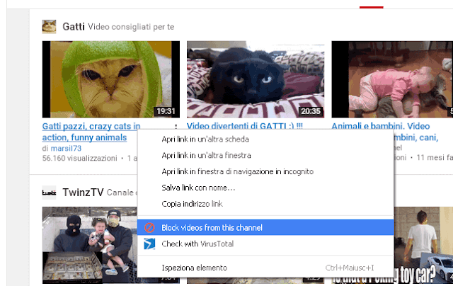 Bloccare canale YouTube con addon Video Blocker