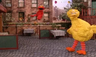 The scene begins with the appearance of Elmo and Big Bird. Snuffy's still invisible. Sesame Street Episode 4070, Snuffy's Invisible part 2, Season 35
