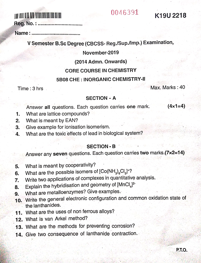 Kannur University B.Sc Chemistry 5B 08 CHE CHEMISTRY