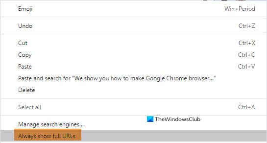 fai in modo che Chrome mostri l'URL completo