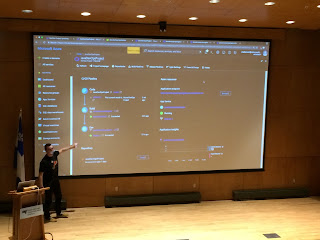 Picture of me on the stage showing the Azure DevOps project from within the Azure portal.