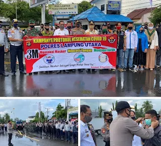 Lampung Utara Melakukan Aksi pembagian Masker sebanyak 15000 sebagai Kampanye protokol kesehatan