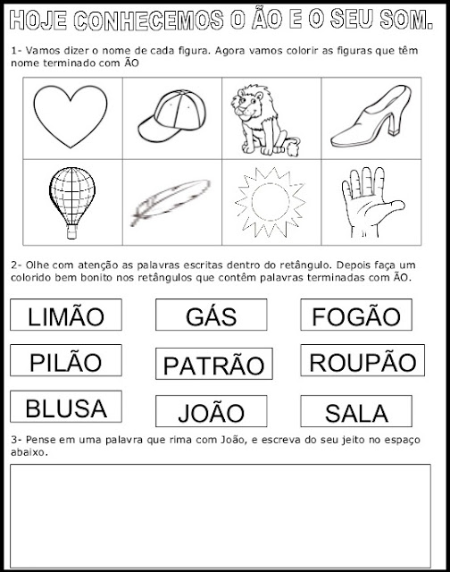 Atividades com Palavras Terminadas em ÃO Colocar em ordem alfabética e descobrir palavras terminadas em ÃO.