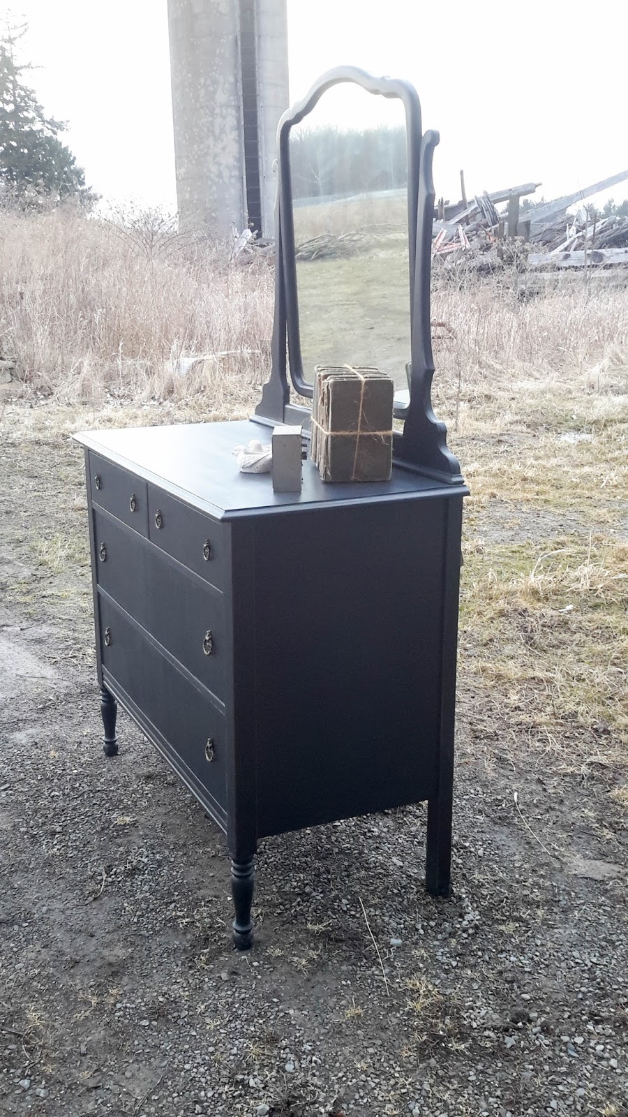 Laurel's Attic Stunning Black Vintage Dresser with MIrror SOLD