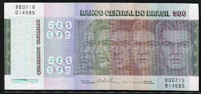 money currency 500 Cruzeiros Brazilian Commemorative banknote bill