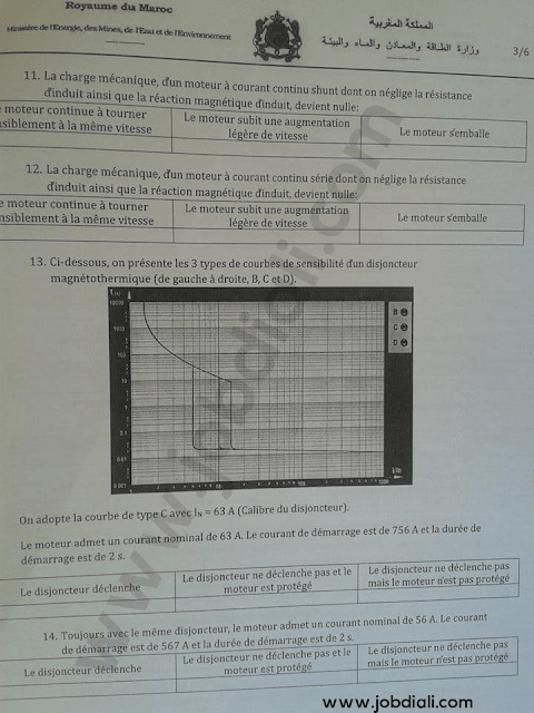 Exemple Concours de Recrutement Génie Electrique - Ministère de l'energie des mines de l'eau et de l'environnement