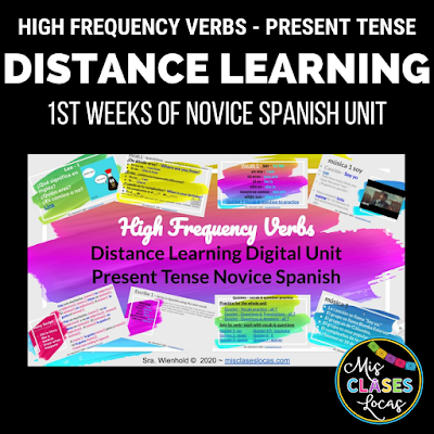 How to Start Spanish 1 online with distance learning - high frequency verb unit - shared by Mis Clases Locas