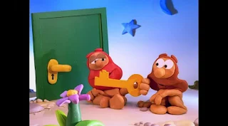 The clay cavemen try to find out in a number of different ways, Sesame Street Episode 4313 The Very End of X season 43