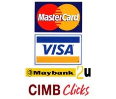 Boleh buat bayaran melalui VIsa/MasterCard/Debit Card / Online Banking / Tunai di Kedai kami.