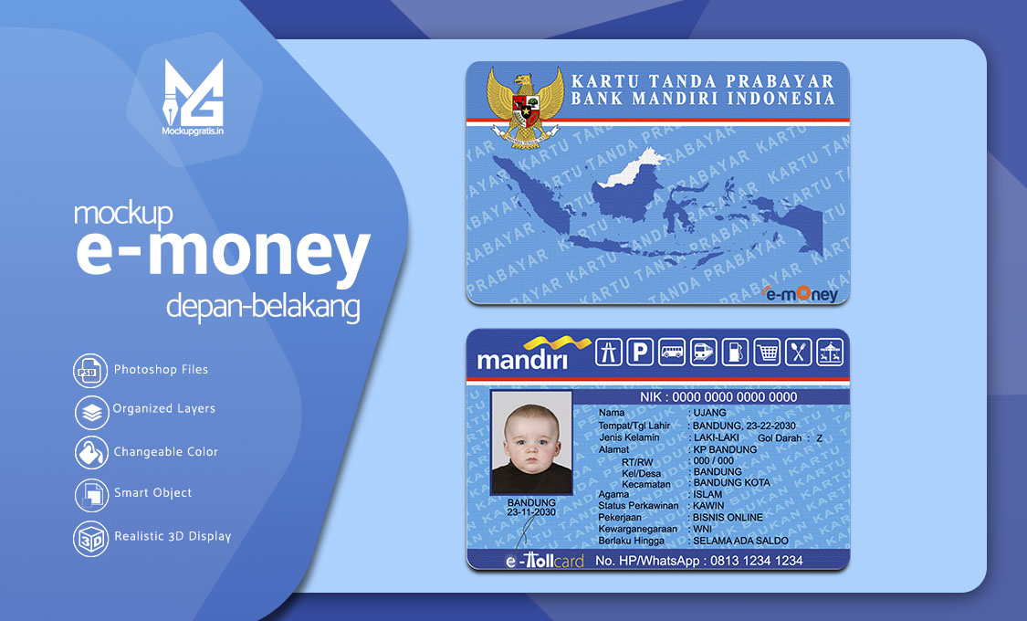Mockup Custom Kartu Uang Elektronik e-money Depan Belakang Gratis