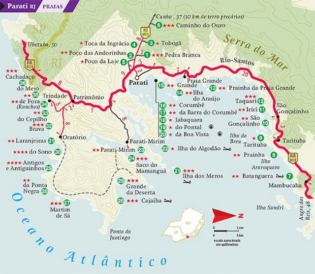 Mapa das praias de Paraty