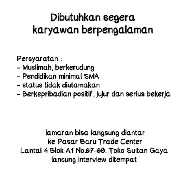 lowongan kerja karyawan pasar Baru Trade Center Bandung