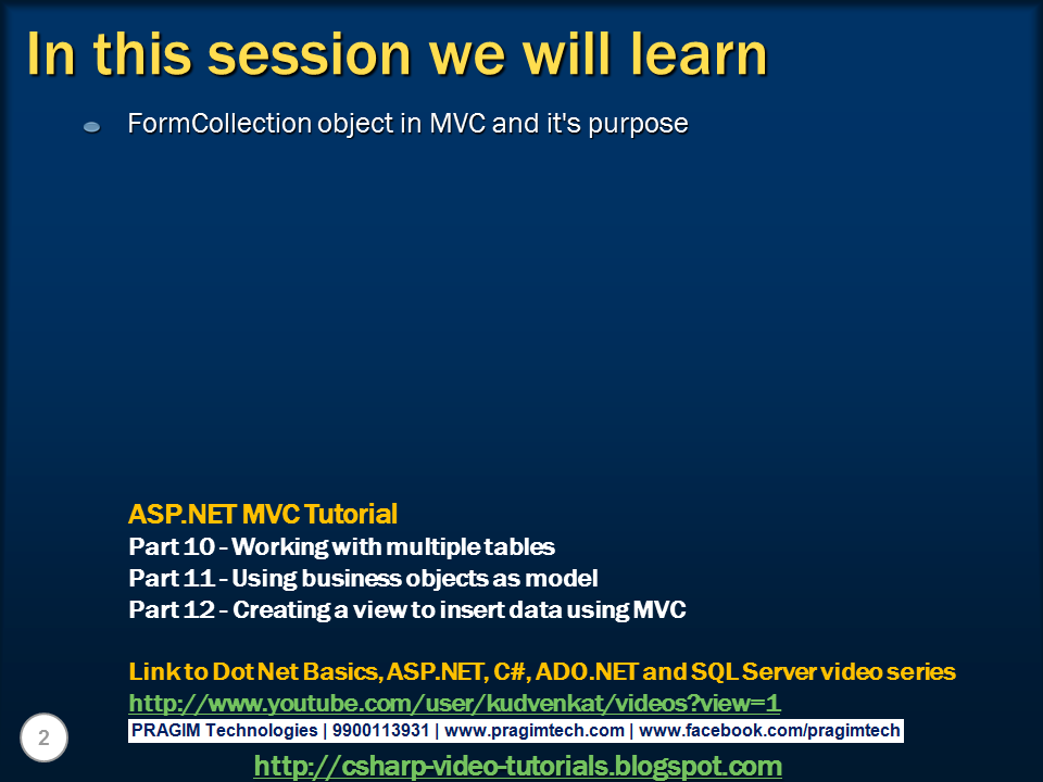 Sql server, .net and c# video tutorial: Part 13 – Form Collection in MVC