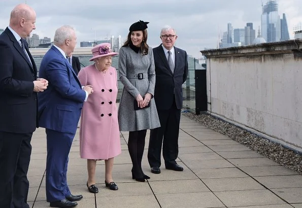 Kate Middleton is wearing a grey Catherine Walker dress and the Lock and Co hat