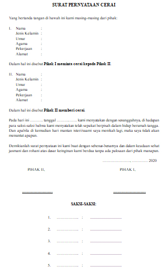 14+ Contoh surat pernyataan bercerai lengkap terbaru terbaru