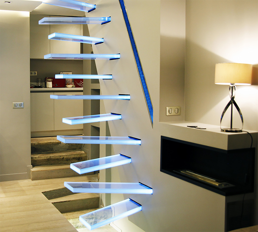 Glass staircase in the office