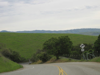View of green hills and the Diablo Range from Bernal Road, San Jose, California