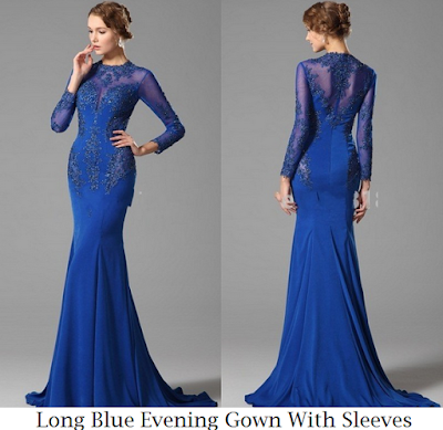 Long Blue Evening Gown With Sleeves