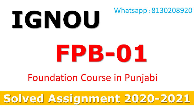 FPB 01 Foundation Course in Punjabi Solved Assignment 2020-21