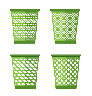 Illustration of 4 green waste paper baskets