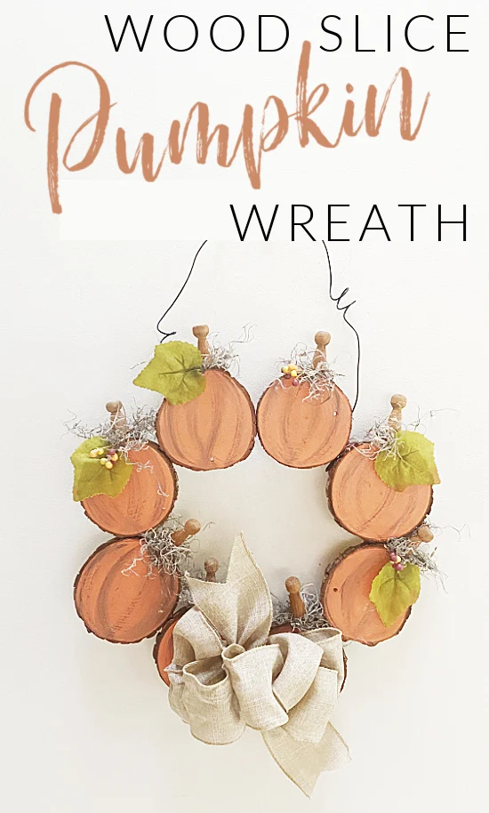 Neutral Wood Slice Pumpkin Wreath