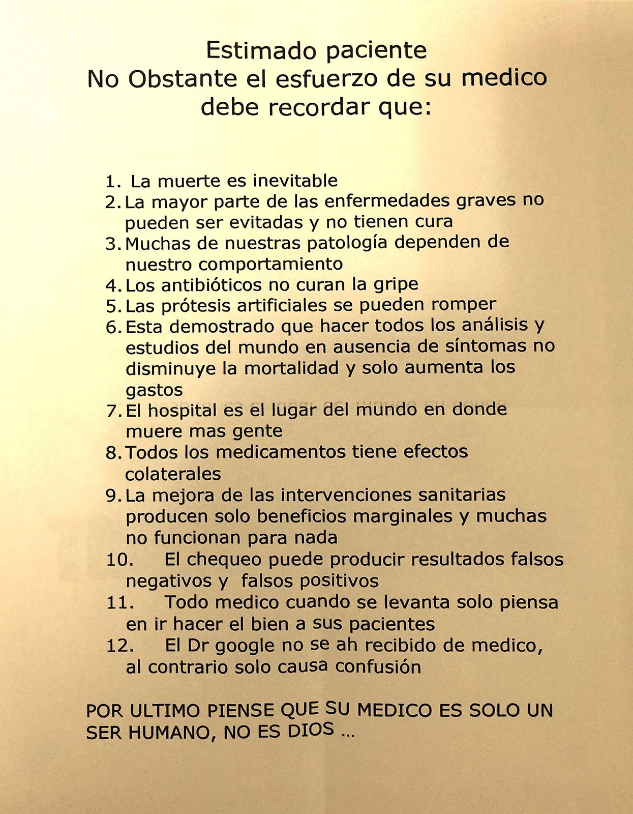 El Parte de Confirmación: Las 12 verdades del médico
