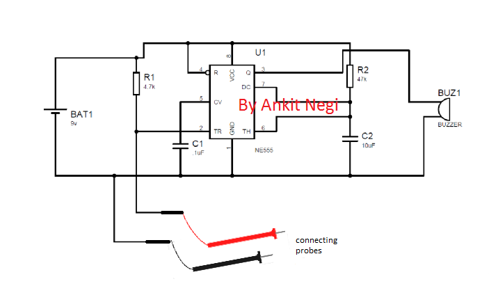 Continuity Tester Circuit using IC 555