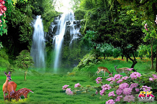 Waterfall background with Animal