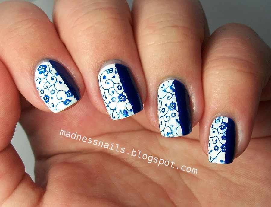 Madness Nails: #MTV Challenge: 5. Blue and Delicate Print...I'm back!