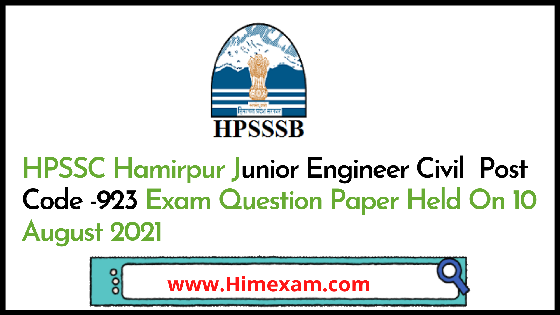 HPSSC Hamirpur Junior Engineer Civil  Post Code -923 Exam Question Paper Held On 10 August 2021