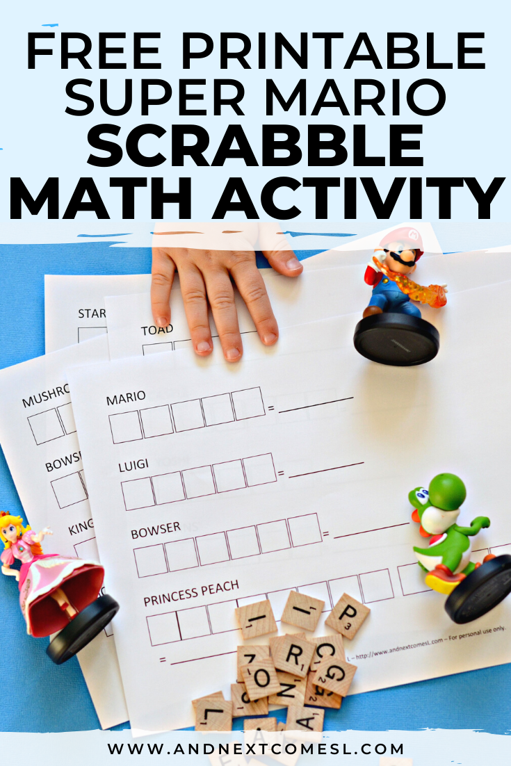 Looking for Super Mario math worksheets for kids? Try this free printable Scrabble math activity!