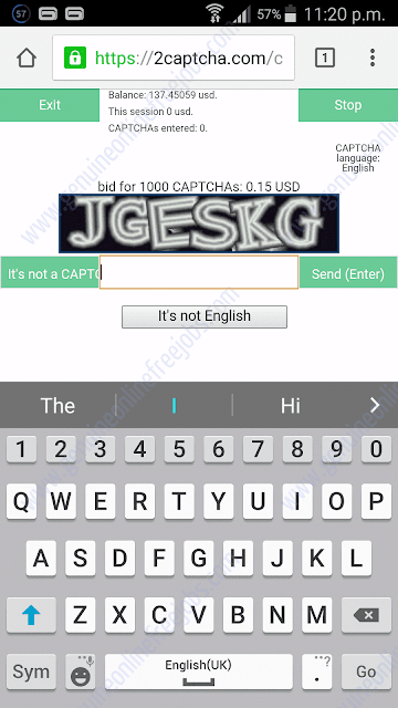 Captcha typing jobs on mobile interface