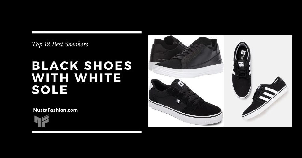 black tennis shoes with white soles