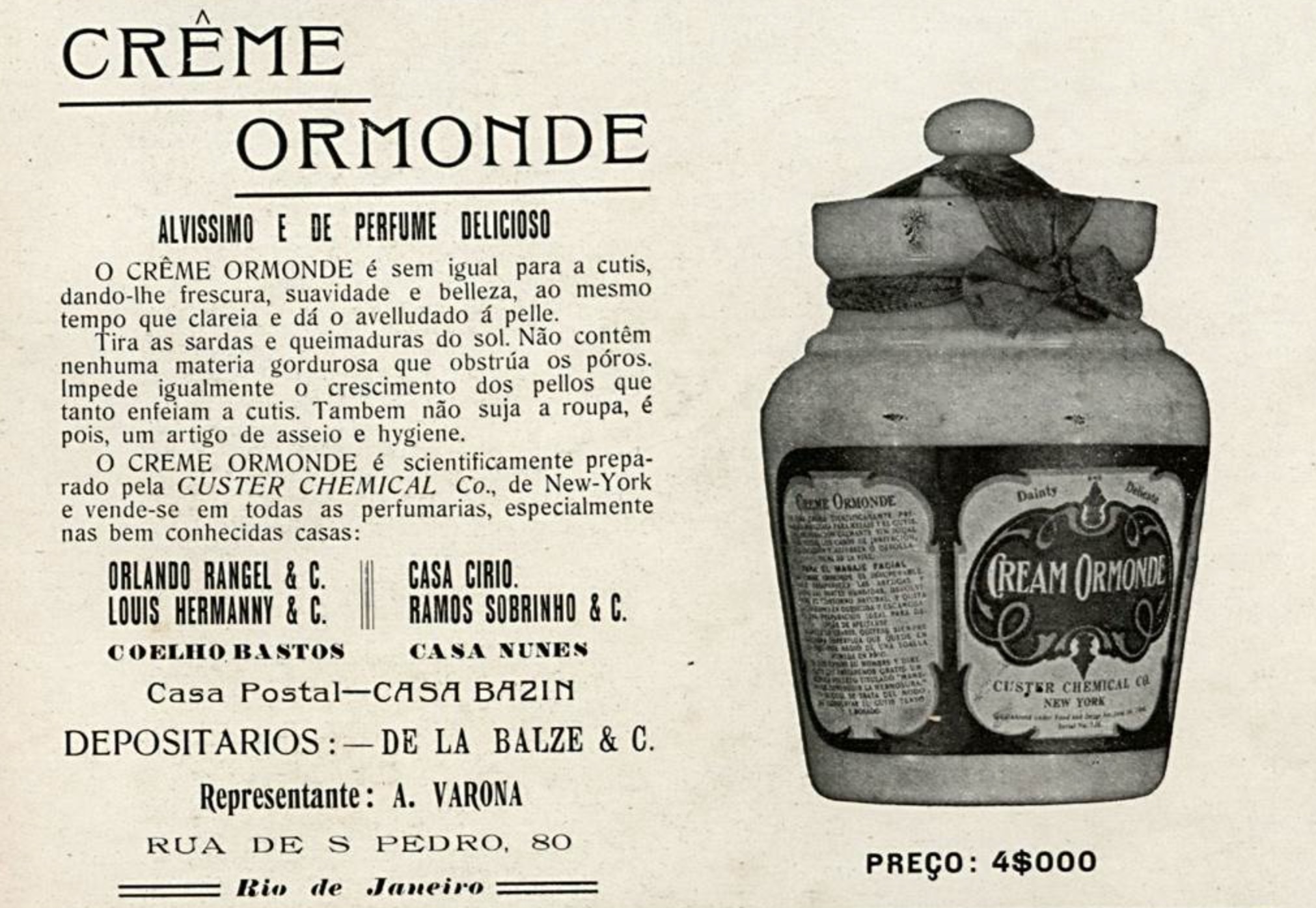 Propaganda antiga do Creme Ormonde veiculada em 1909