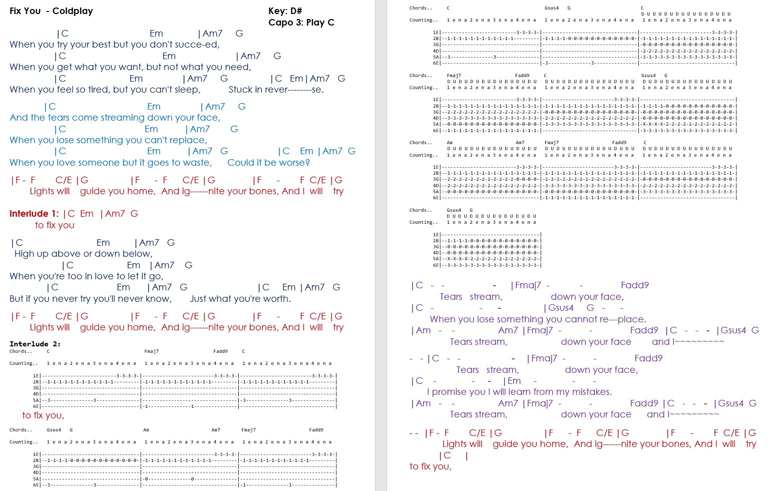 Coldplay Fix You (Chords)