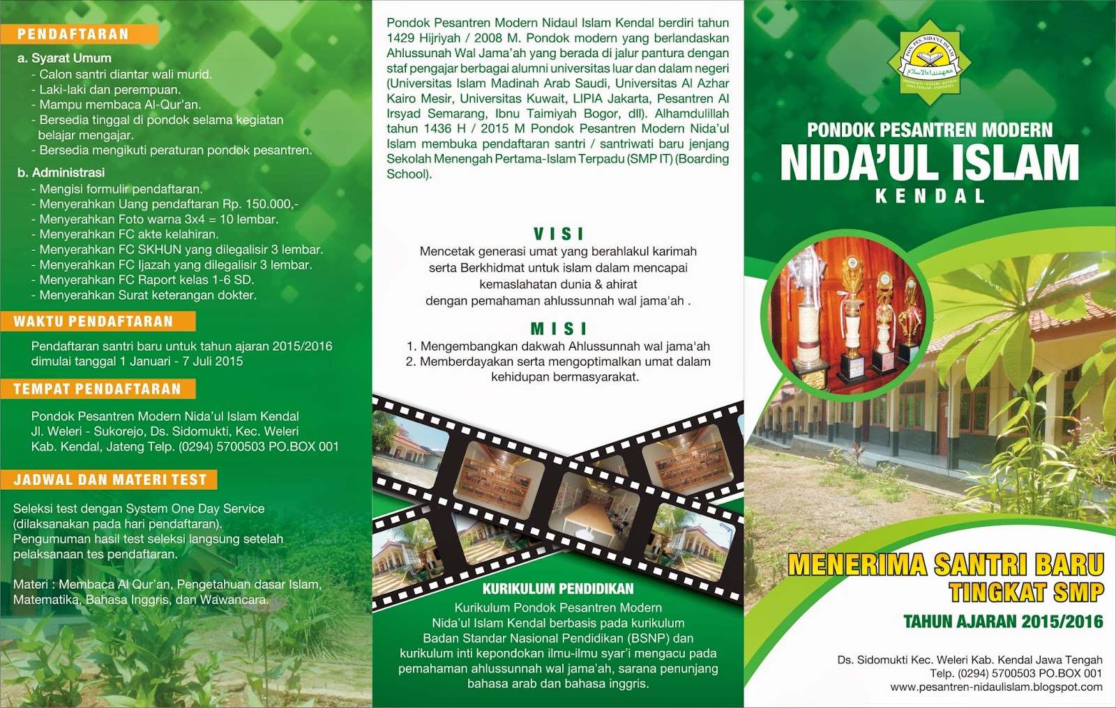 Pondok Modern Nida'ul Islam Kendal PENDAFTARAN SANTRI