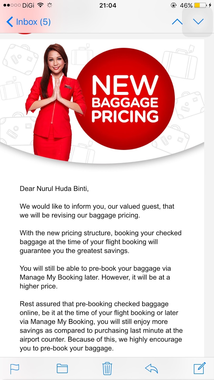 beli luggage selepas check in airasia