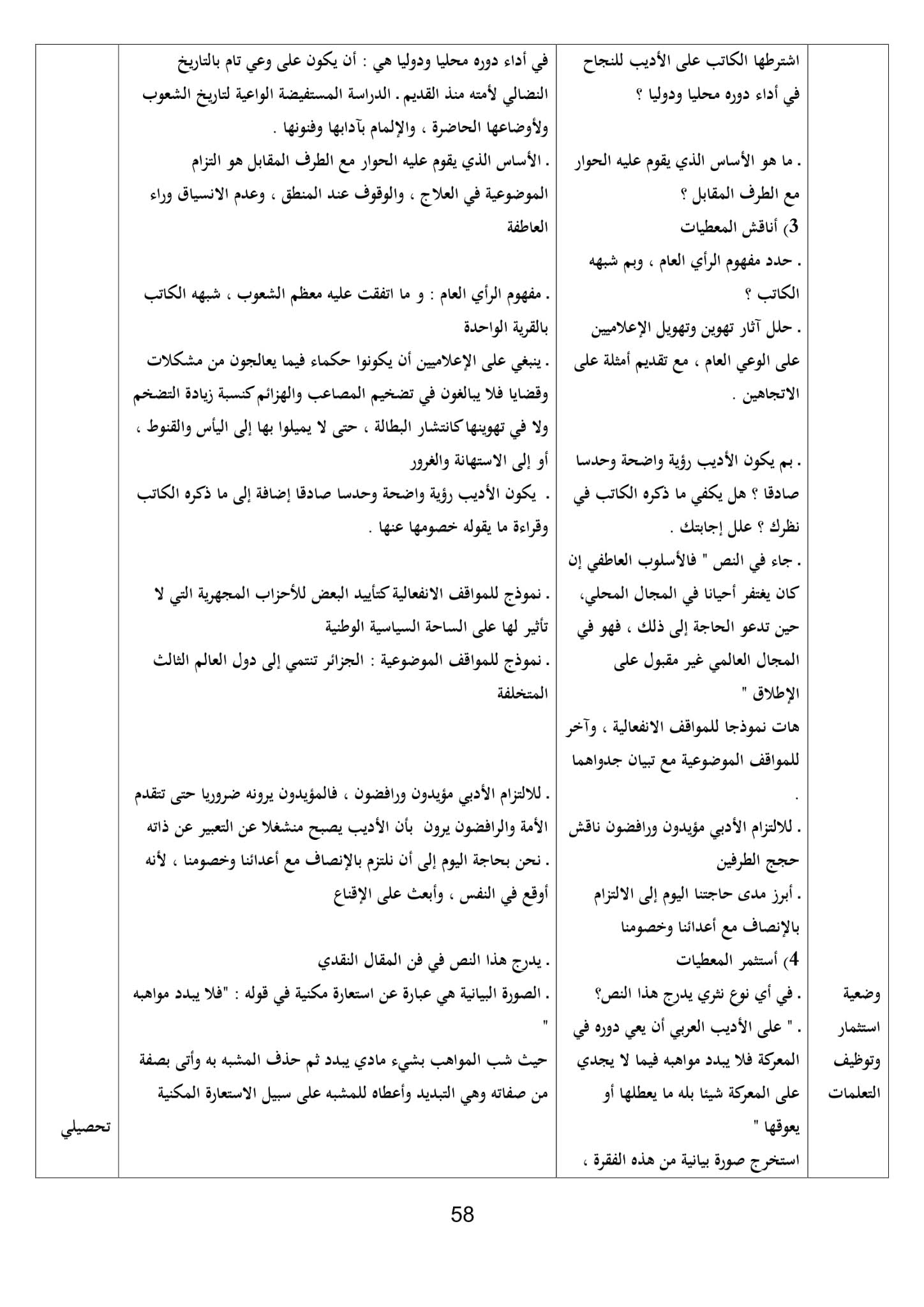 تحضير نص دور الأديب العربي 1 ثانوي علمي