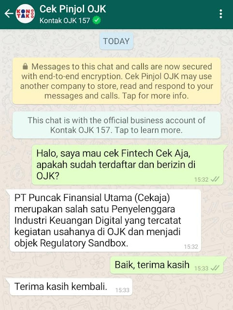 mengecek langsung ke kontak OJK