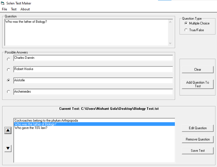 教師のための最高の無料クイズメーカーソフトウェアSolenTestMaker