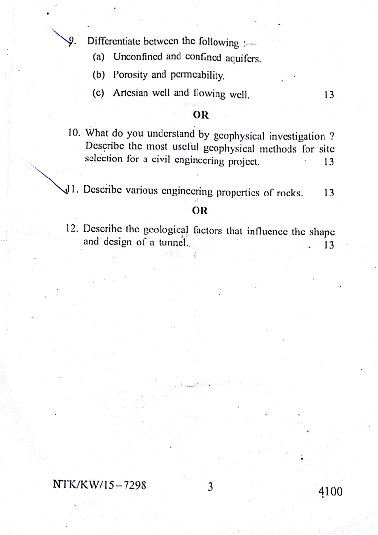 RTMNU B.E Civil Engineering Geology 2015 Question Paper University
