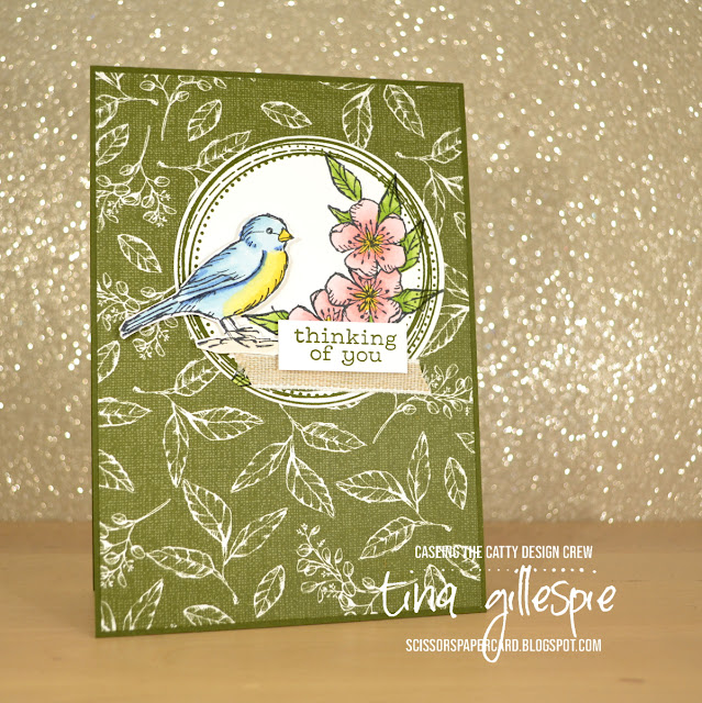 scissorspapercard, Stampin' Up!, CASEing The Catty, Best Birds, Birds Of A Feather, Swirly Frames, Well Said, Stampin' Blends, Magnolia Lane DSP, Sympathy Card