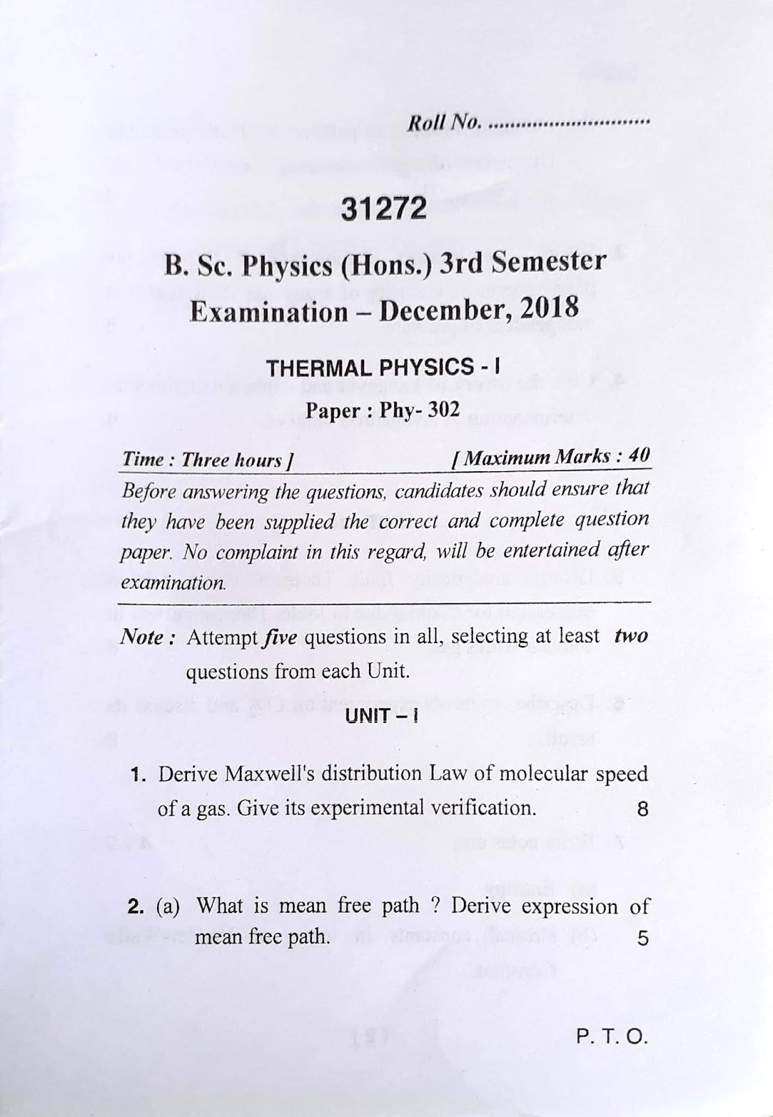 shiksha B.sc Hons Physics 3rd Sem Exam Paper