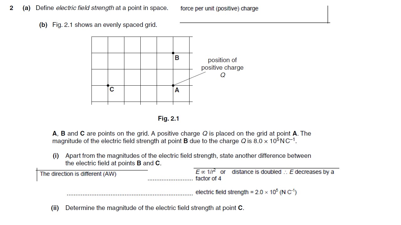 A Level Homework and Answers: Electric Fields questions