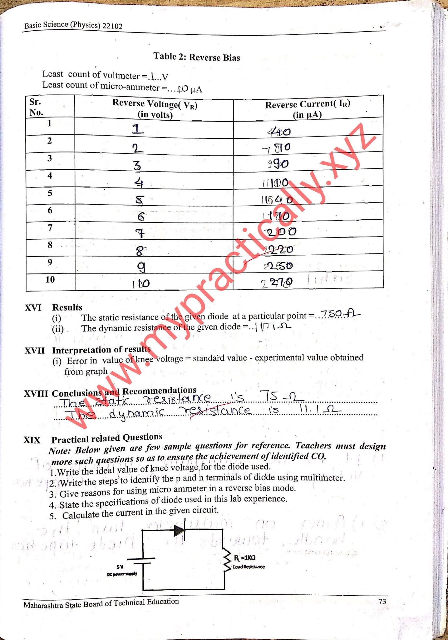 PN Junction Diode Practical Answers Basic Science Physics Answers