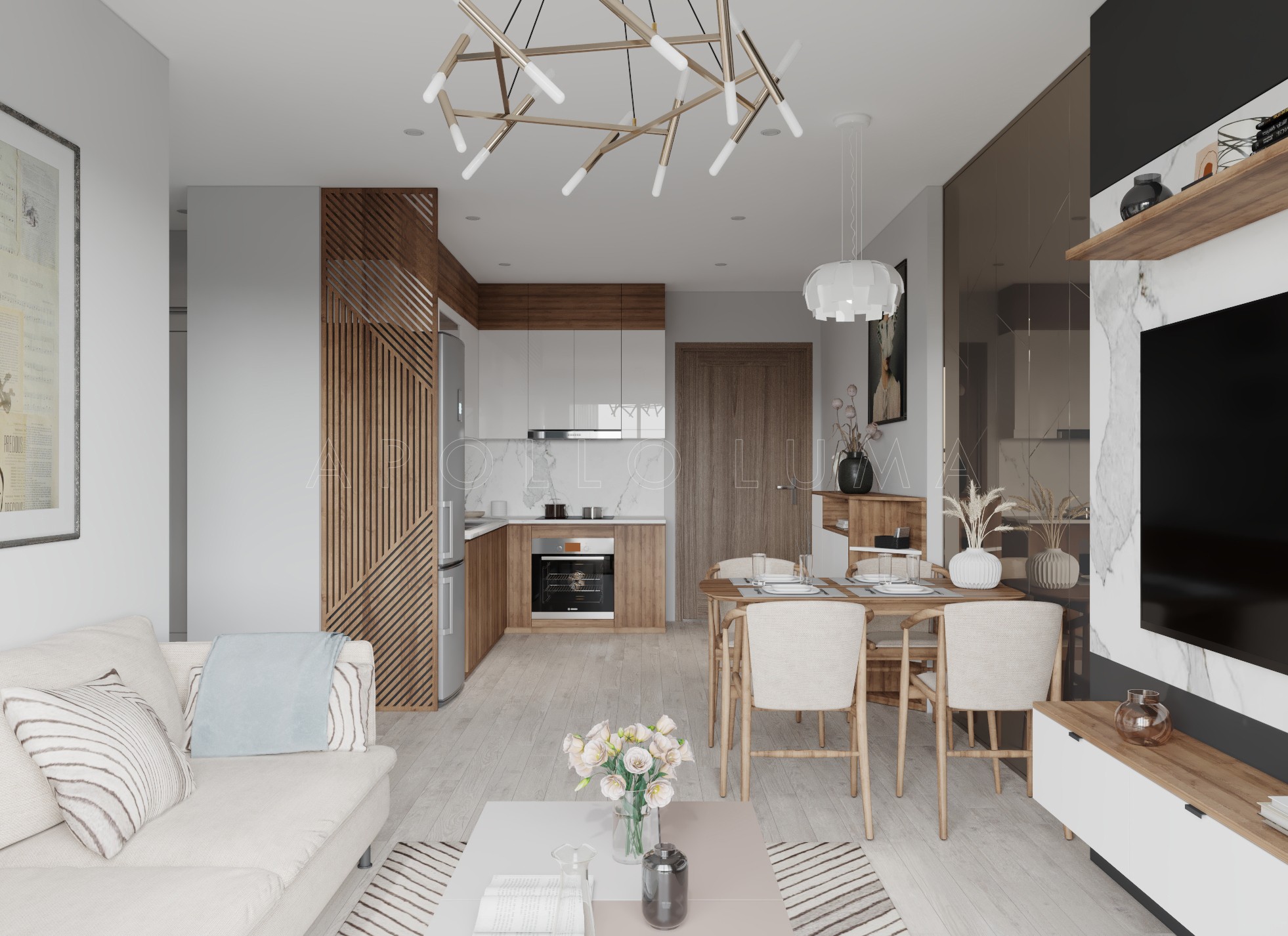 Thiết kế nội thất căn hộ 2PN+1 Vinhomes Smart City Tây Mỗ sang trọng