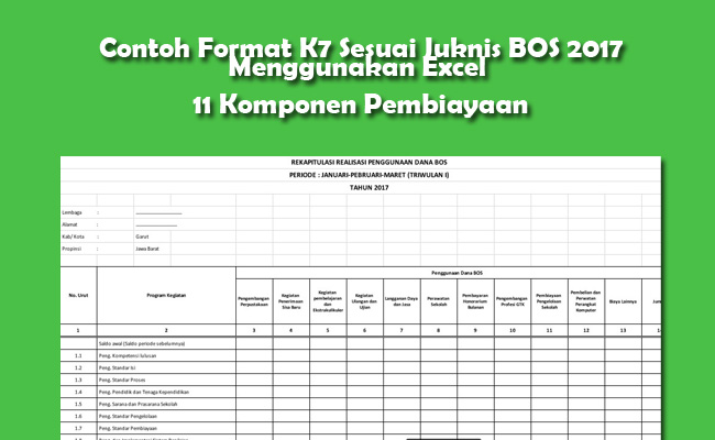 Contoh Format K7 Sesuai Juknis Bos 2017 Menggunakan Excel Laporan Bos